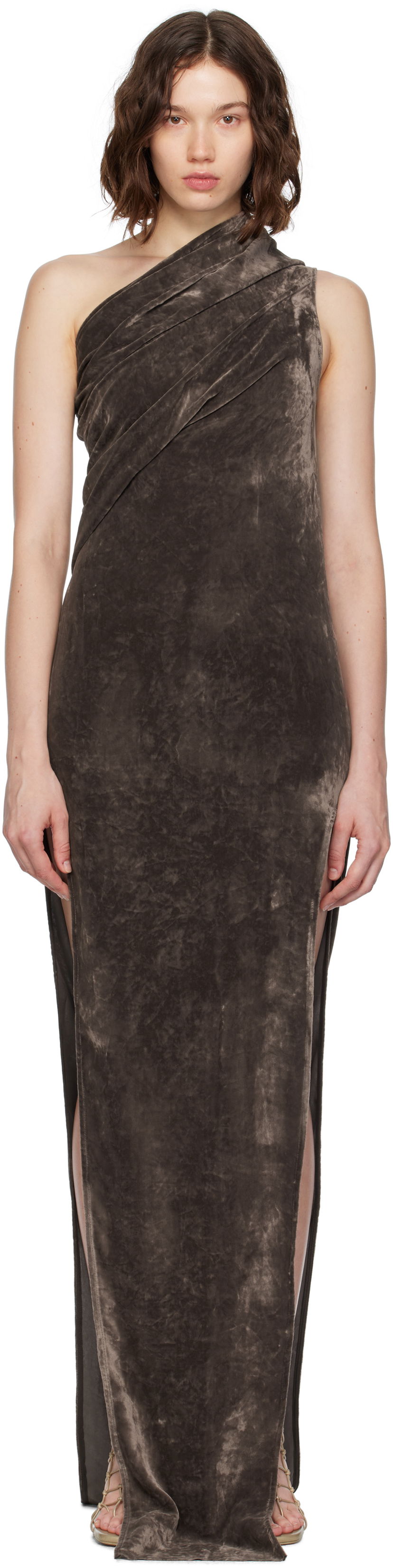 Mekko Rick Owens Rick Owens Athena Arrowhead One-Shoulder Maxi Dress Ruskea | RP02E4509 V