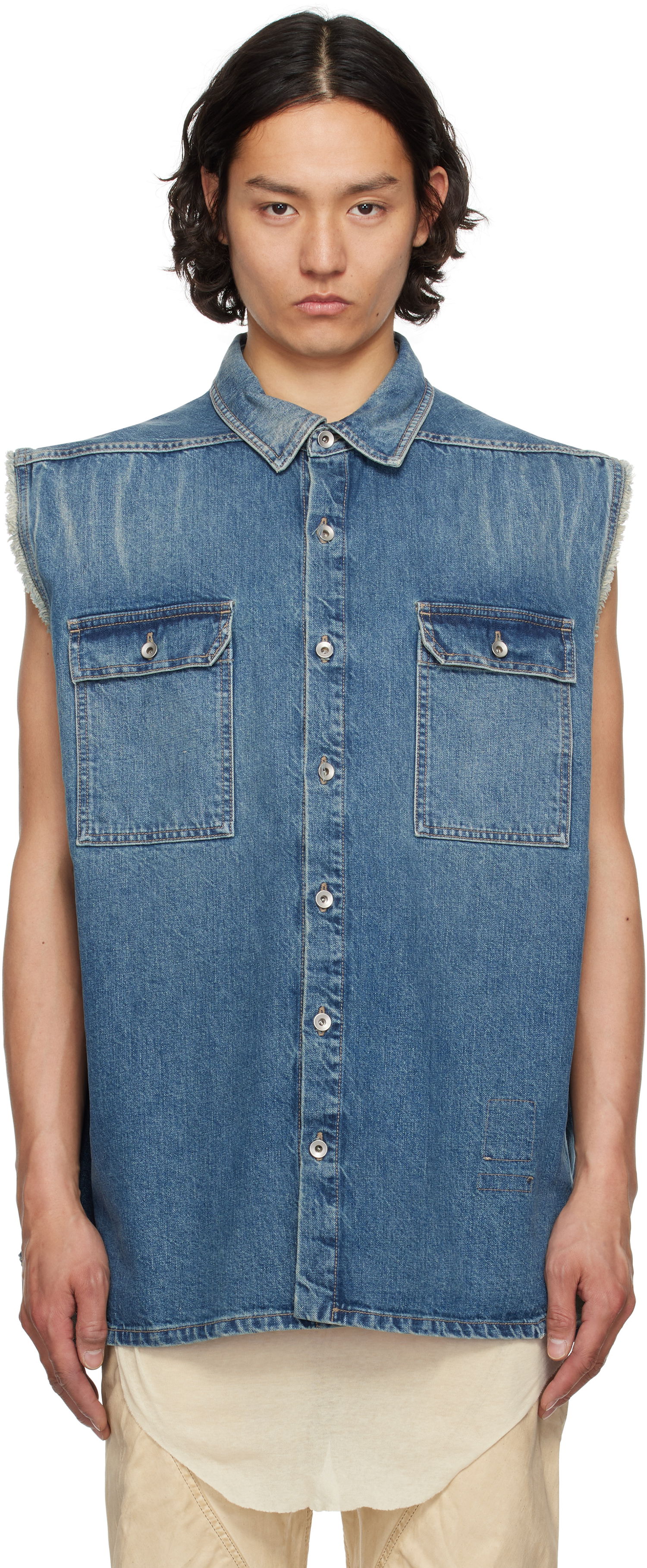 Paita Rick Owens Rick Owens DRKSHDW Hollywood Jumbo Denim Sleeveless Overshirt Sininen | DU01E3764 DWB, 0