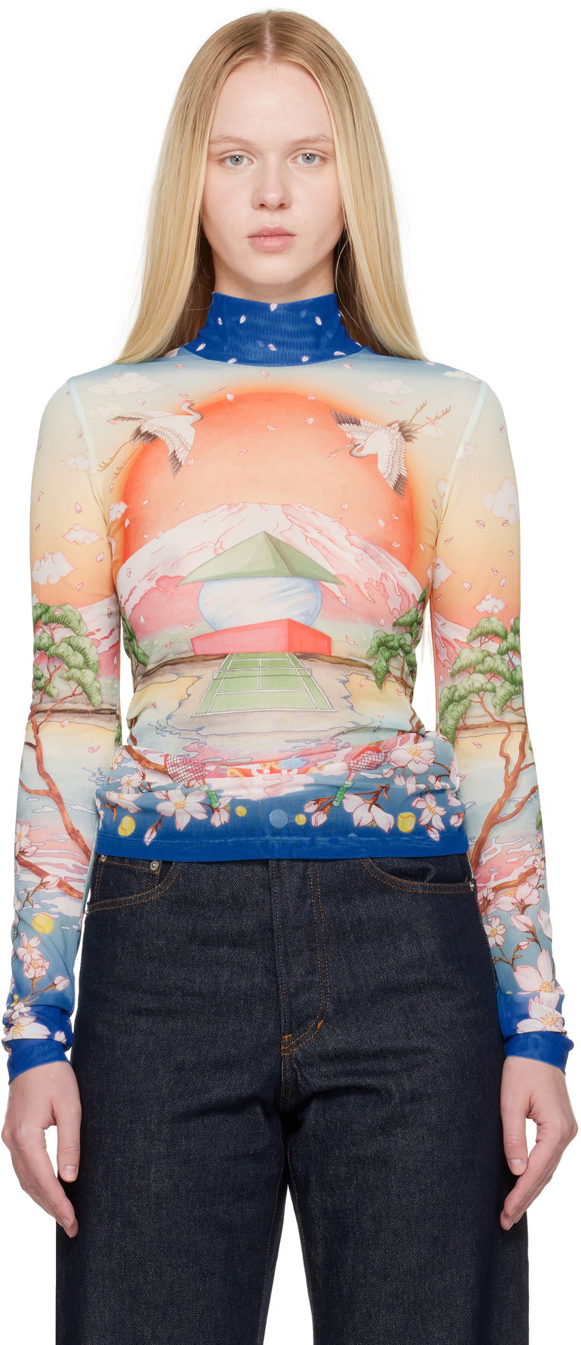 T-paita Casablanca Casablanca Printed Mesh Long Sleeve T-Shirt Monivärinen | WPF25-JTP-028-02