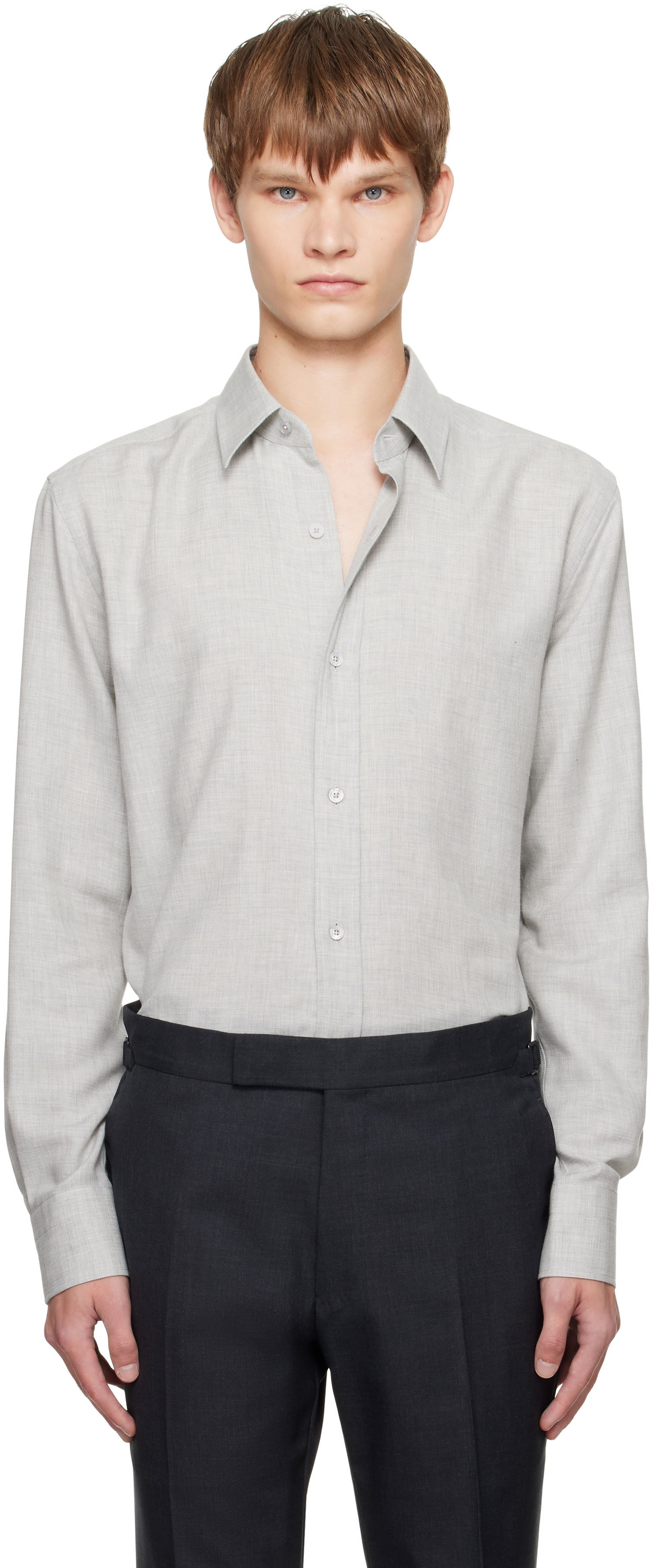 Paita Tom Ford TOM FORD Cashmere Melange Fluid Fit Shirt Harmaa | HRN001-FMC247, 0