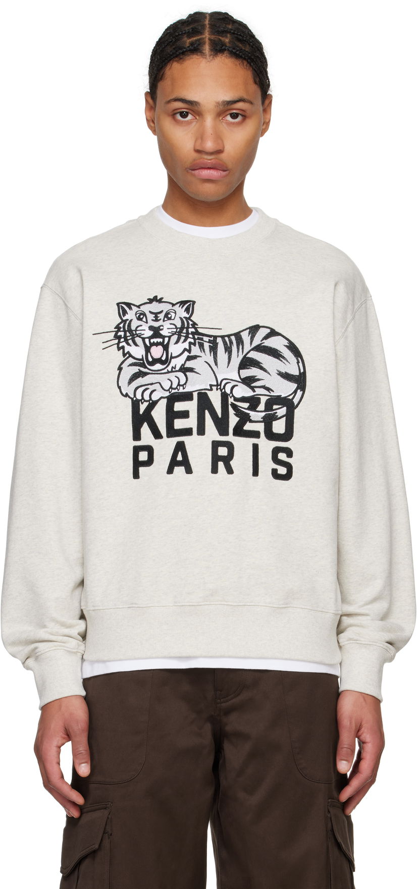 Huppari KENZO Happy Tiger Embroidered Sweatshirt Beige | FF55SW2634MF