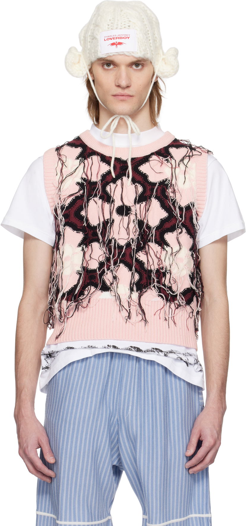 Villapaita Charles Jeffrey Loverboy Charles Jeffrey Loverboy Fringed Knit Vest Vaaleanpunainen | 54090601