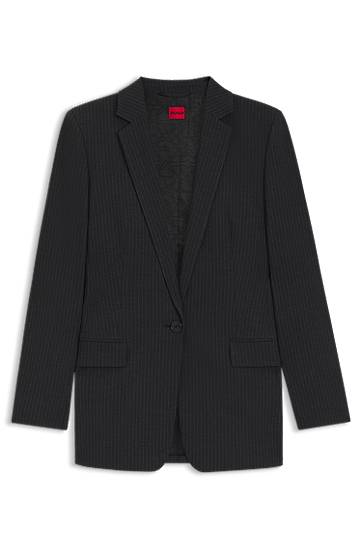 Takki BOSS Pinstripe Flannel Regular-Fit Longline Blazer Musta | 50547585