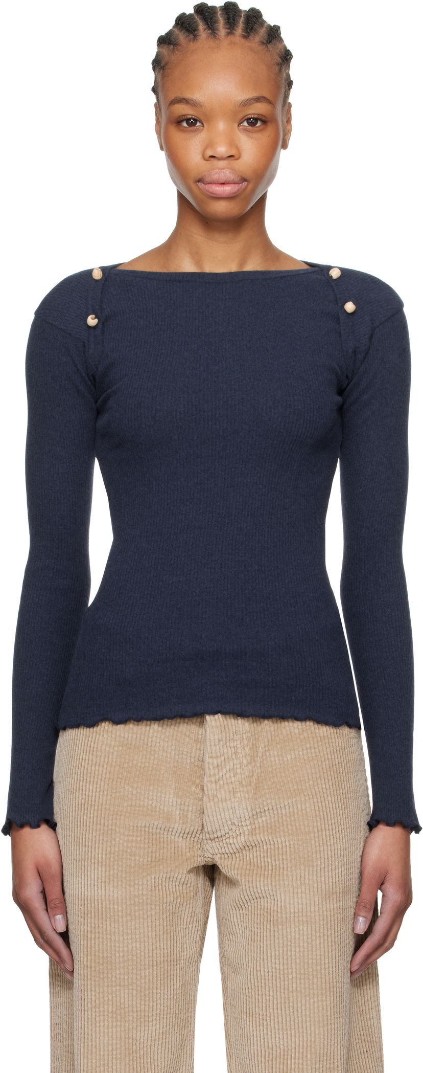 Villapaita Baserange Baserange Long Sleeve Fitted T-Shirt Tummansininen | TODIL-RC-SP25
