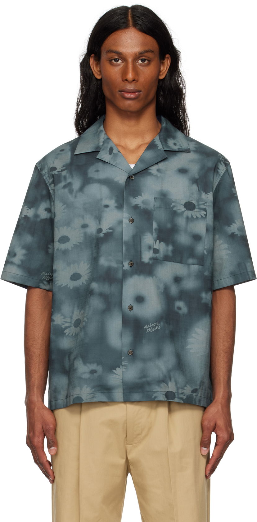 Paita MAISON KITSUNÉ Maison Kitsuné Resort Daisy Print Shirt Sininen | OM00421WW9054