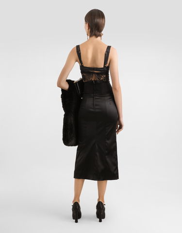 Hame Dolce & Gabbana Dolce & Gabbana Satin Calf-Length Skirt with Corset Belt Musta | F4CI1TFURADN0000, 2