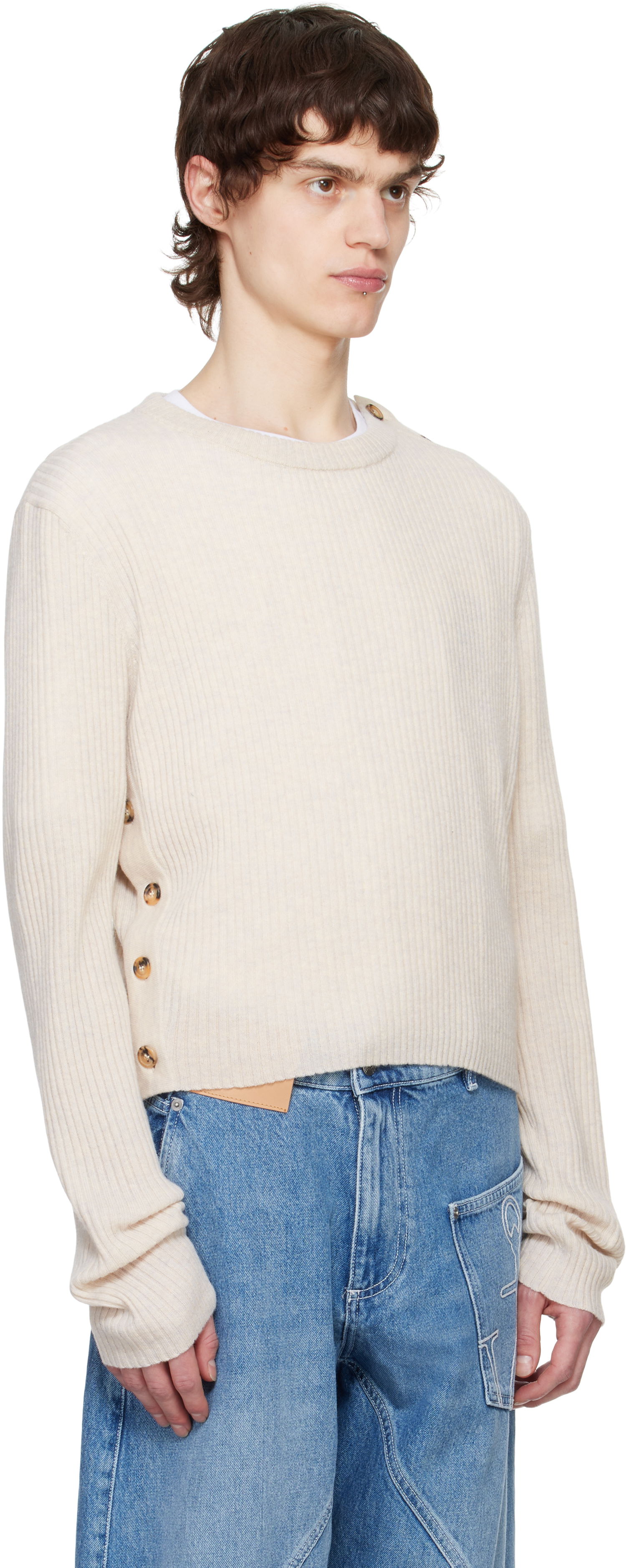 Villapaita JW Anderson JW Anderson Cropped Button Trim Sweater Beige | KW1324-YN0411, 1