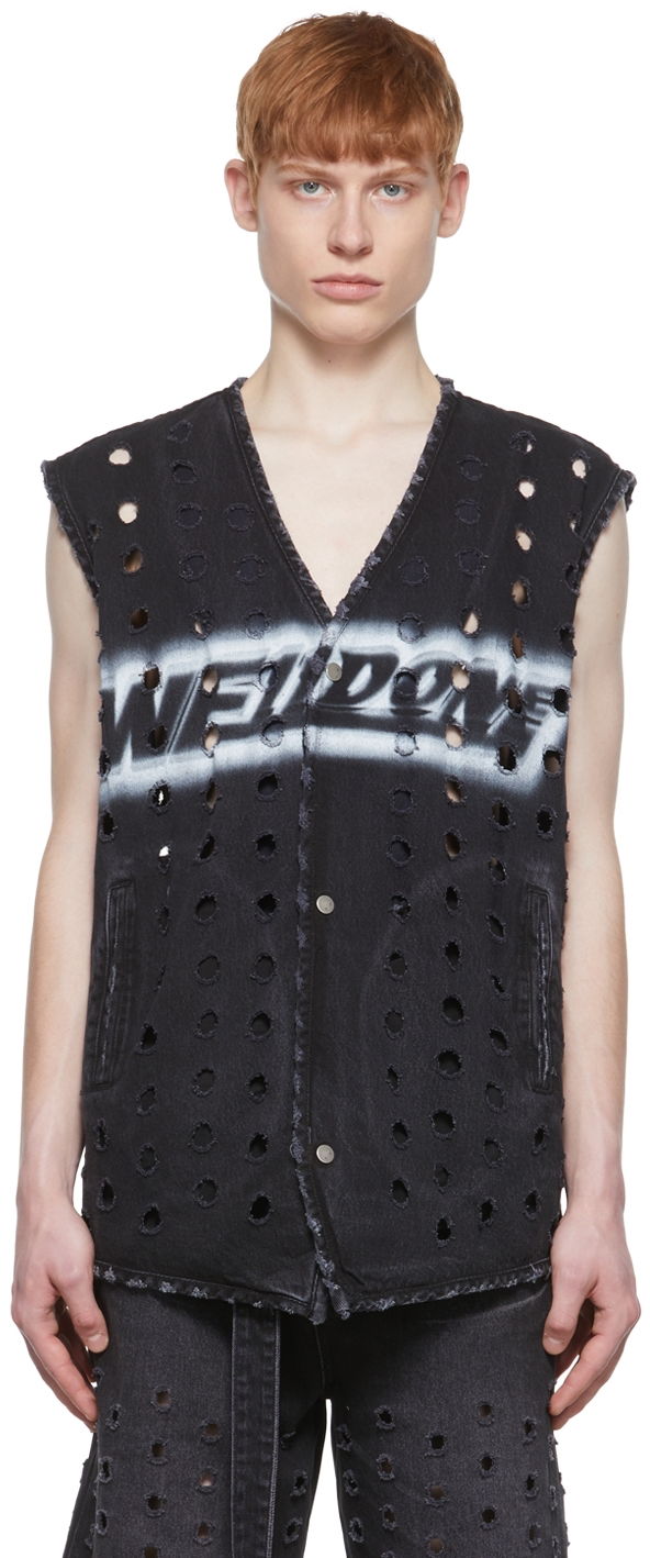 Liivi We11done Distressed Denim Vest Musta | WD-DV1-22-361-M-WB