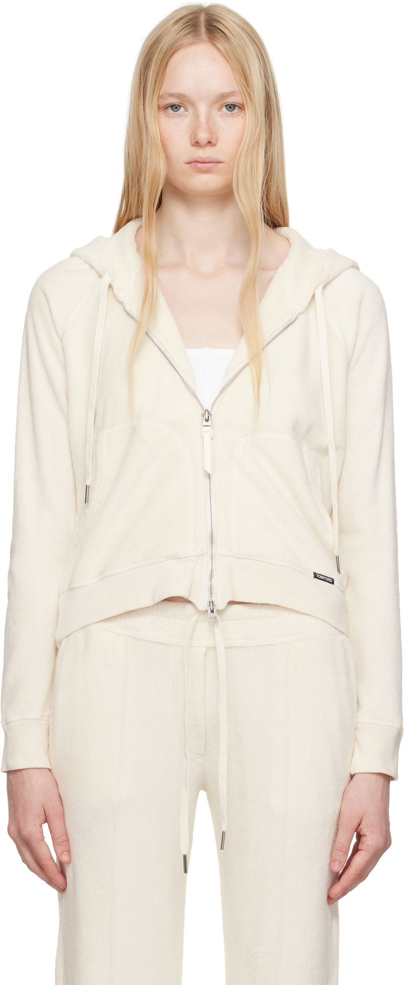 Huppari Tom Ford TOM FORD Terrycloth Zip-Up Hoodie Valkoinen | FLJ062-FAX830