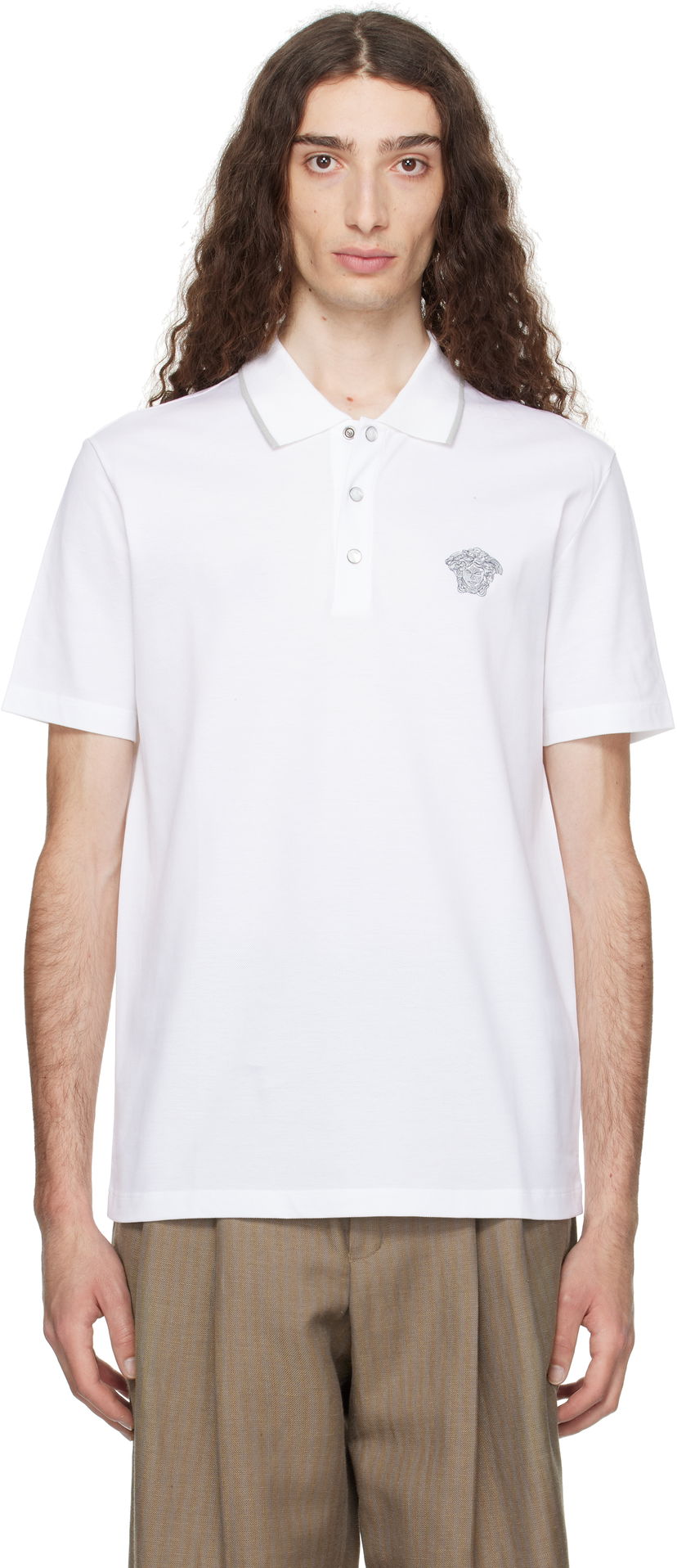 Poolopaita Versace Versace Embroidered Polo Valkoinen | 1013906_1A14975