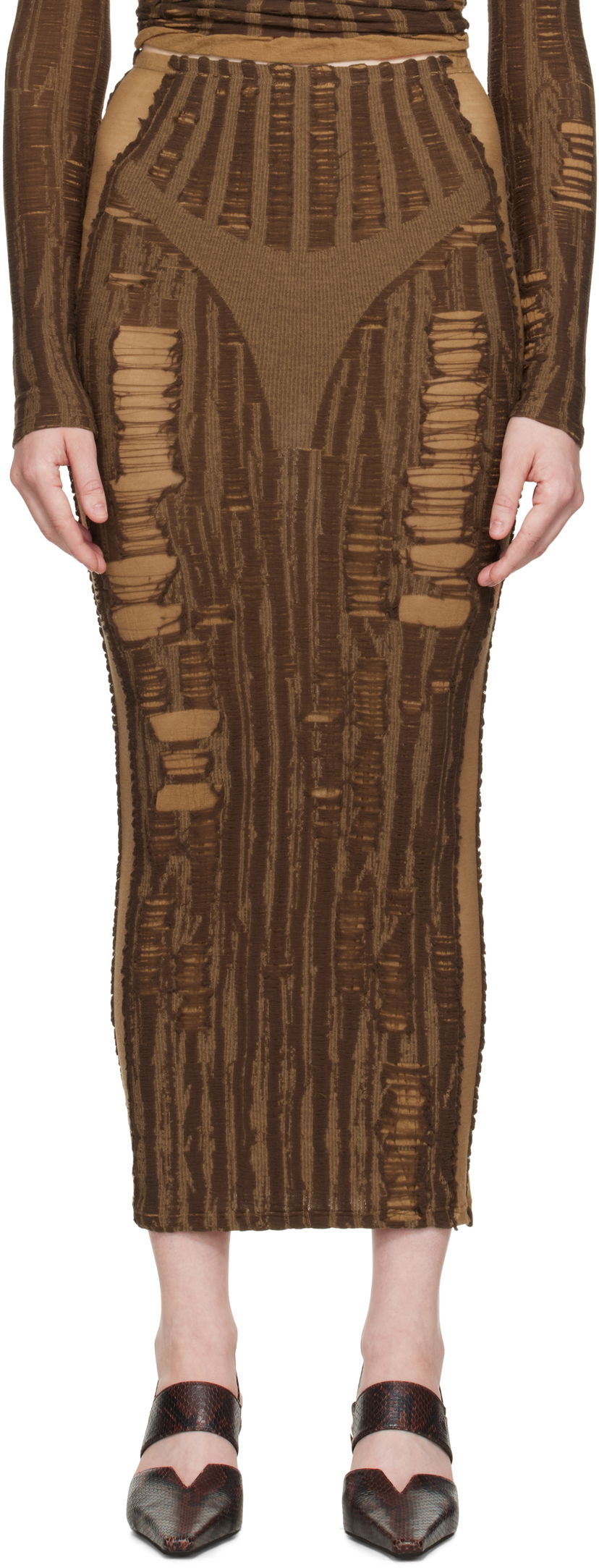 Hame Diesel Diesel M-Calina Distressed Midi Skirt Ruskea | A19220 0BJBI