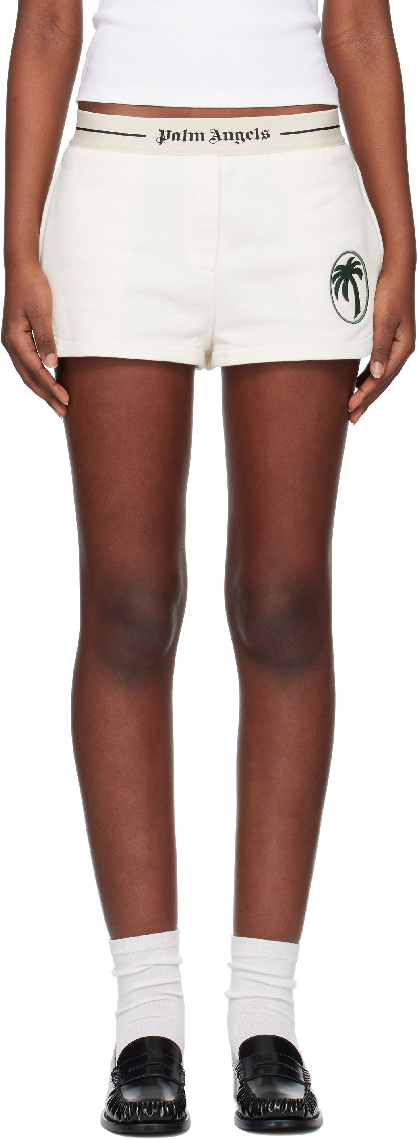 Shortsit Palm Angels Palm Angels Oval Palm Sweat Shorts Valkoinen | PWCI014S25FLE0010357, 0