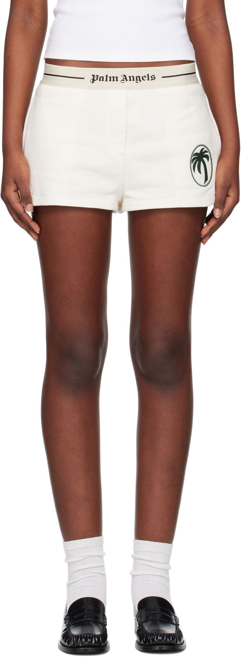 Shortsit Palm Angels Palm Angels Oval Palm Sweat Shorts Valkoinen | PWCI014S25FLE0010357