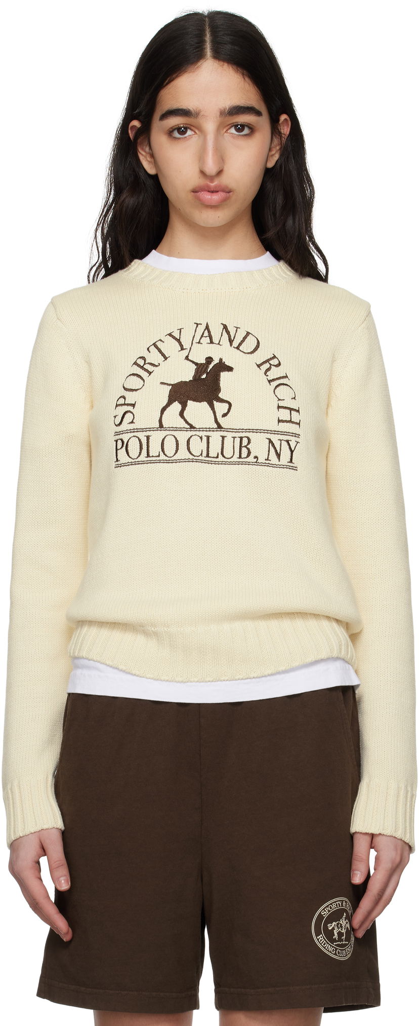 Villapaita Sporty & Rich Sporty & Rich 'Polo Club' Knitted Sweater Beige | WS065612252CR01