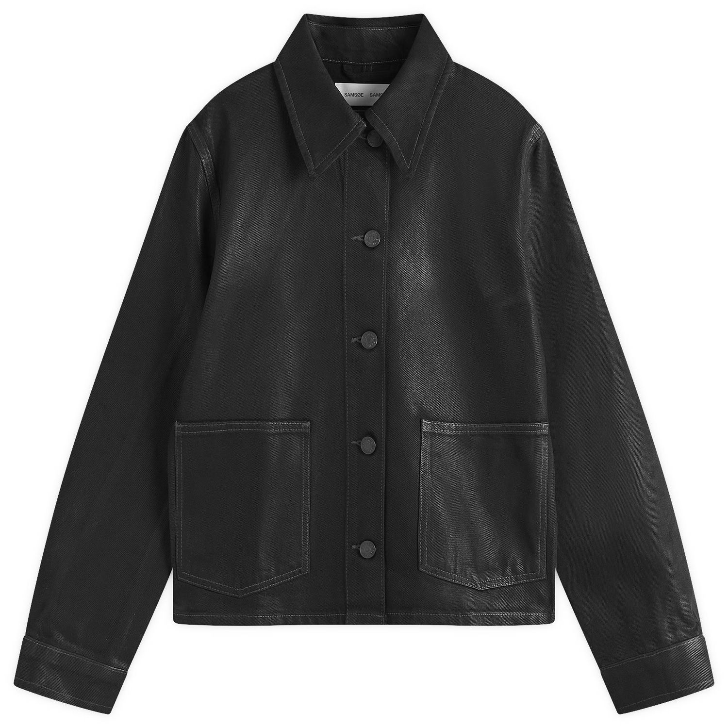 Takki Samsoe Samsoe Samsøe Samsøe Sanadine Foil Denim Jacket, Size Large Musta | F24400175, 1