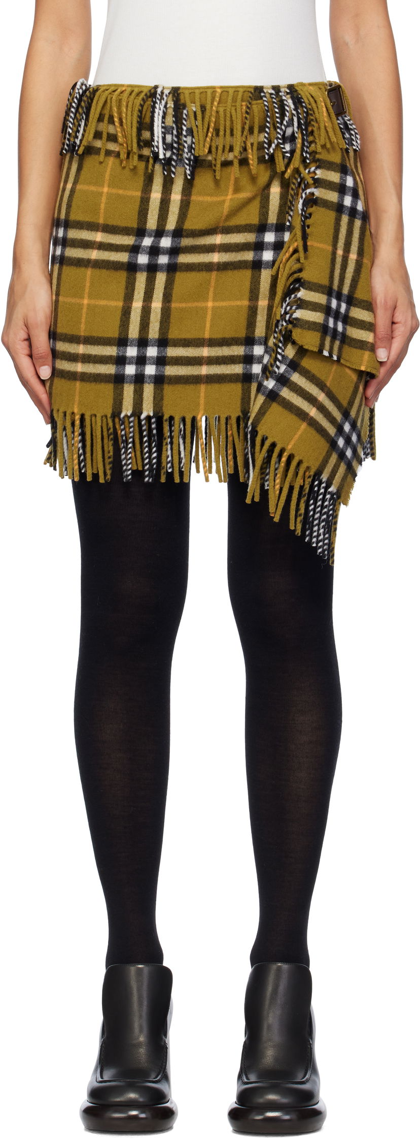 Hame Burberry Check Wool Cashmere Scarf Mini Skirt Ruskea | 8099716