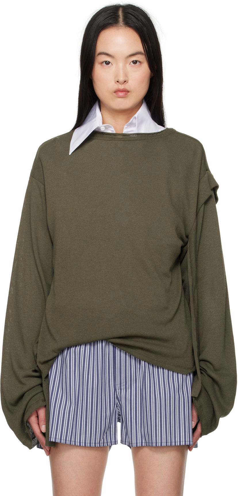 Villapaita Ottolinger Ottolinger Deconstructed Linen Longsleeve T-Shirt Vihreä | 10510120601