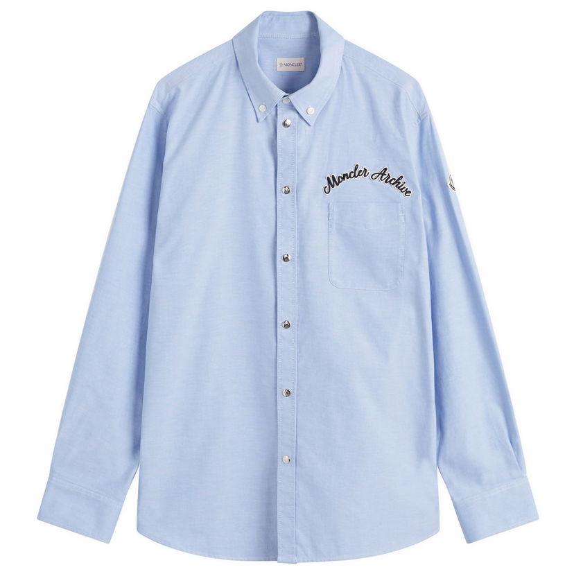 Paita Moncler Oxford Cotton Shirt With Logo Patch Sininen | 2F000-06-20838-701