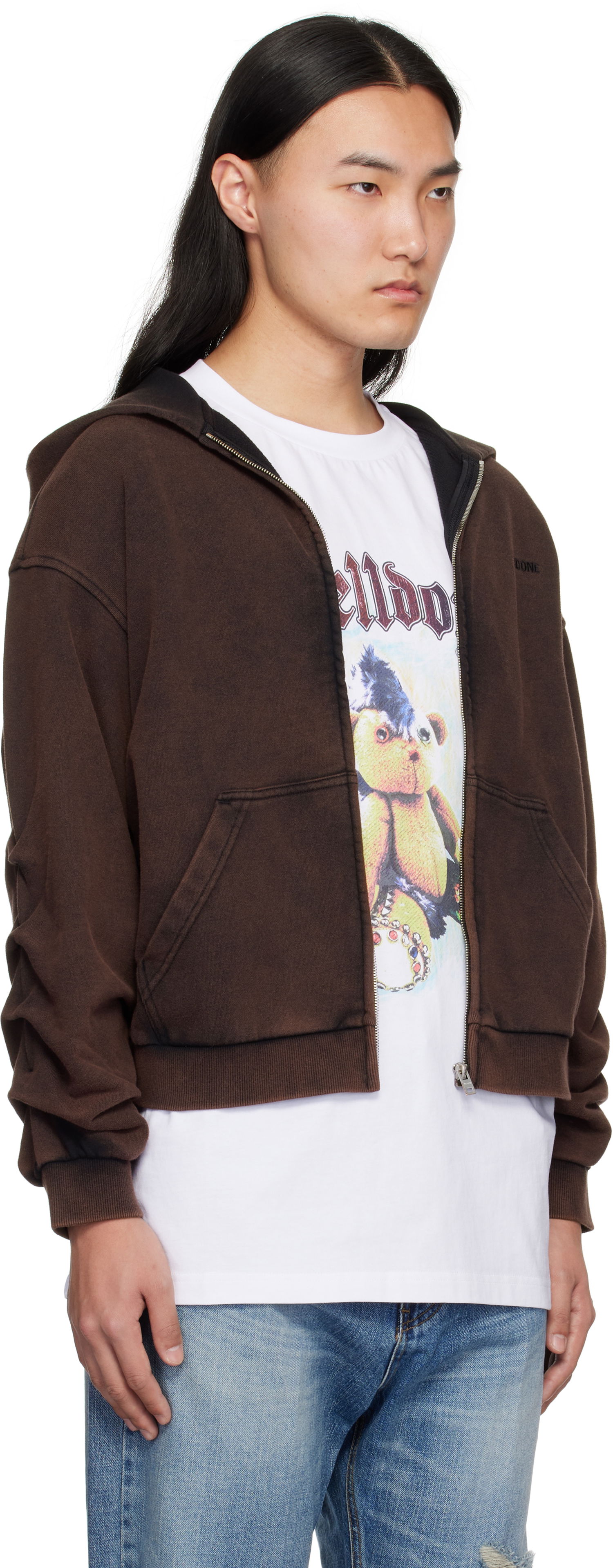 Huppari We11done We11done Wrinkled Zip-Up Hoodie Ruskea | WD-TJ0-25-830-U-BK, 1