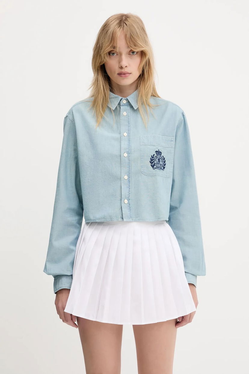 Paita Sporty & Rich Sporty & Rich H&W Crest Cropped Chambray Relaxed Fit Shirt Sininen | SI024612241BL09
