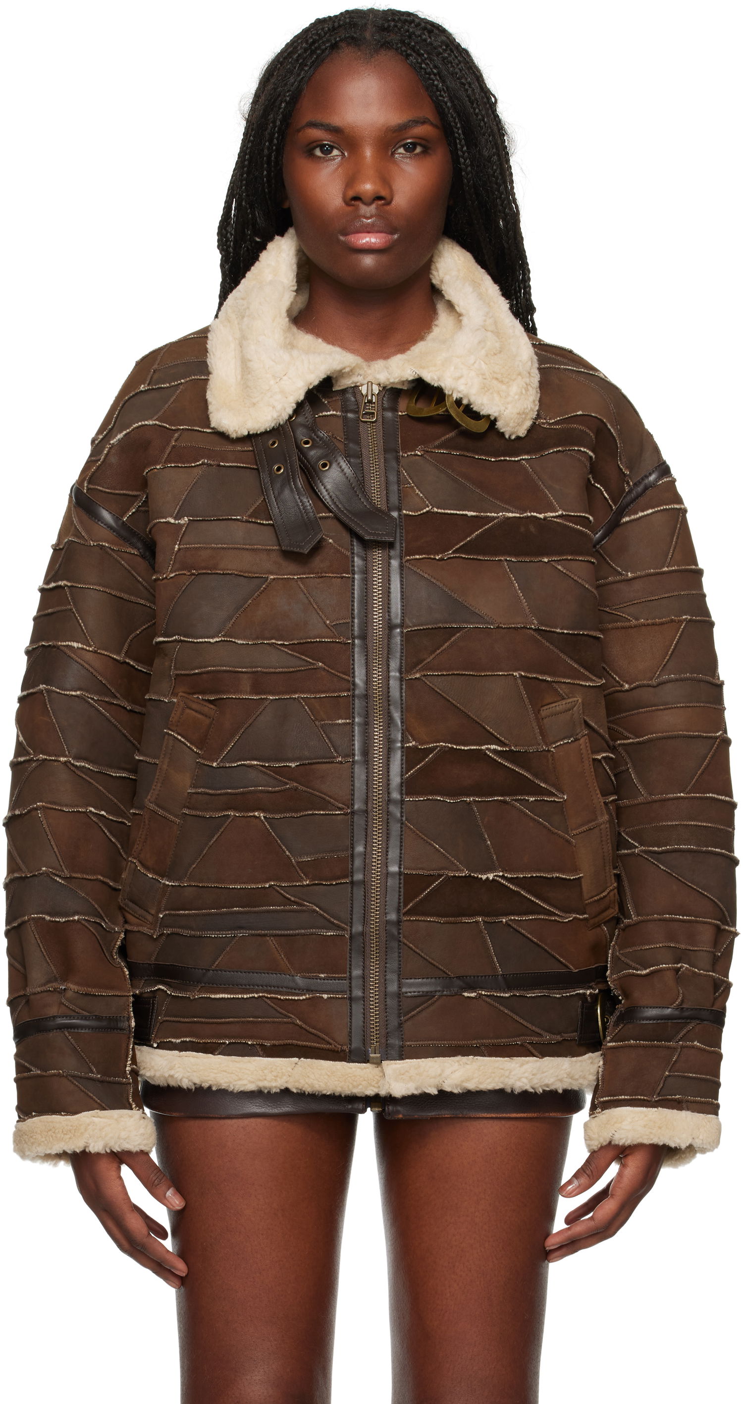 Bomber-takki GUESS Patchwork Faux-Shearling Jacket Ruskea | M4BL08L0UV0, 0