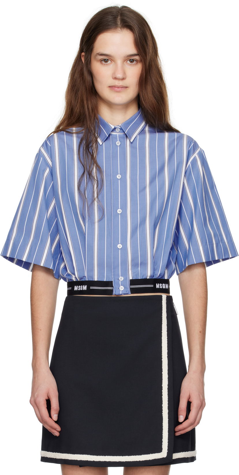 Paita MSGM MSGM Cropped Striped Shirt Sininen | 3841MDE18 257117