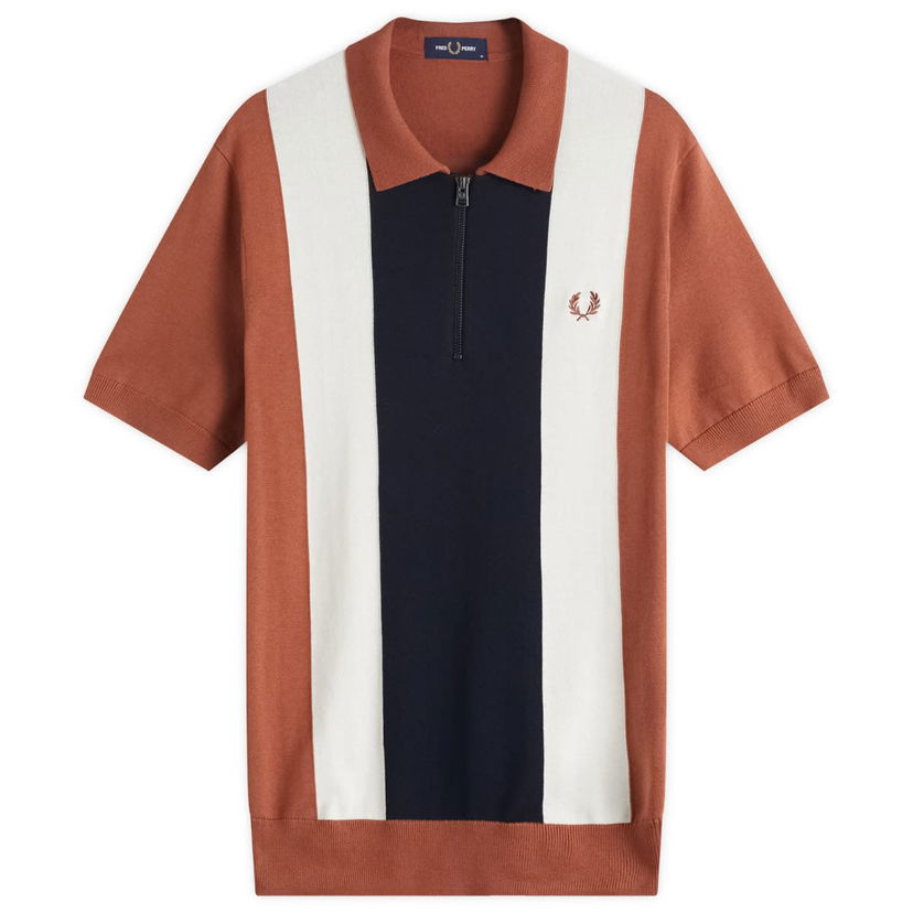 Poolopaita Fred Perry Men's Vertical Stripe Zip Neck Knitted Polo Shirt Ruskea | K9728-Y91