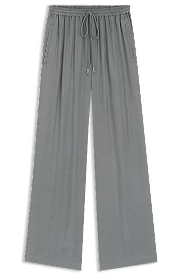 Housut BOSS Wide-Leg Jacquard Trousers Harmaa | 50544016