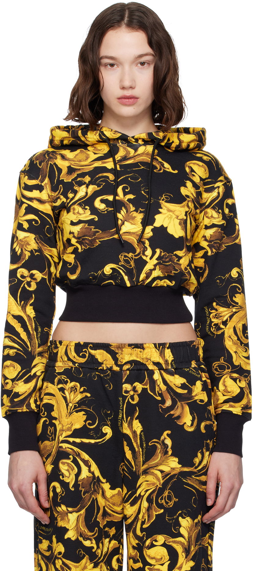 Huppari Versace Versace Jeans Couture Barocco Print Cropped Hoodie Musta | E79HAI313_EFS201