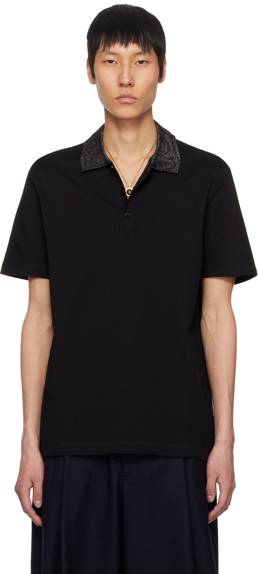 Poolopaita Versace Versace Barocco Embroidered-Collar Polo Musta | 1013906_1A12966