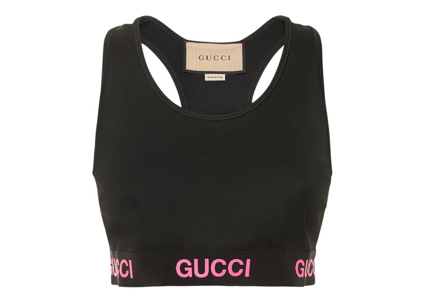 Crop top Gucci Logo Jacquard Crop Top Black Pink Musta | 693086 XJDS5 1037