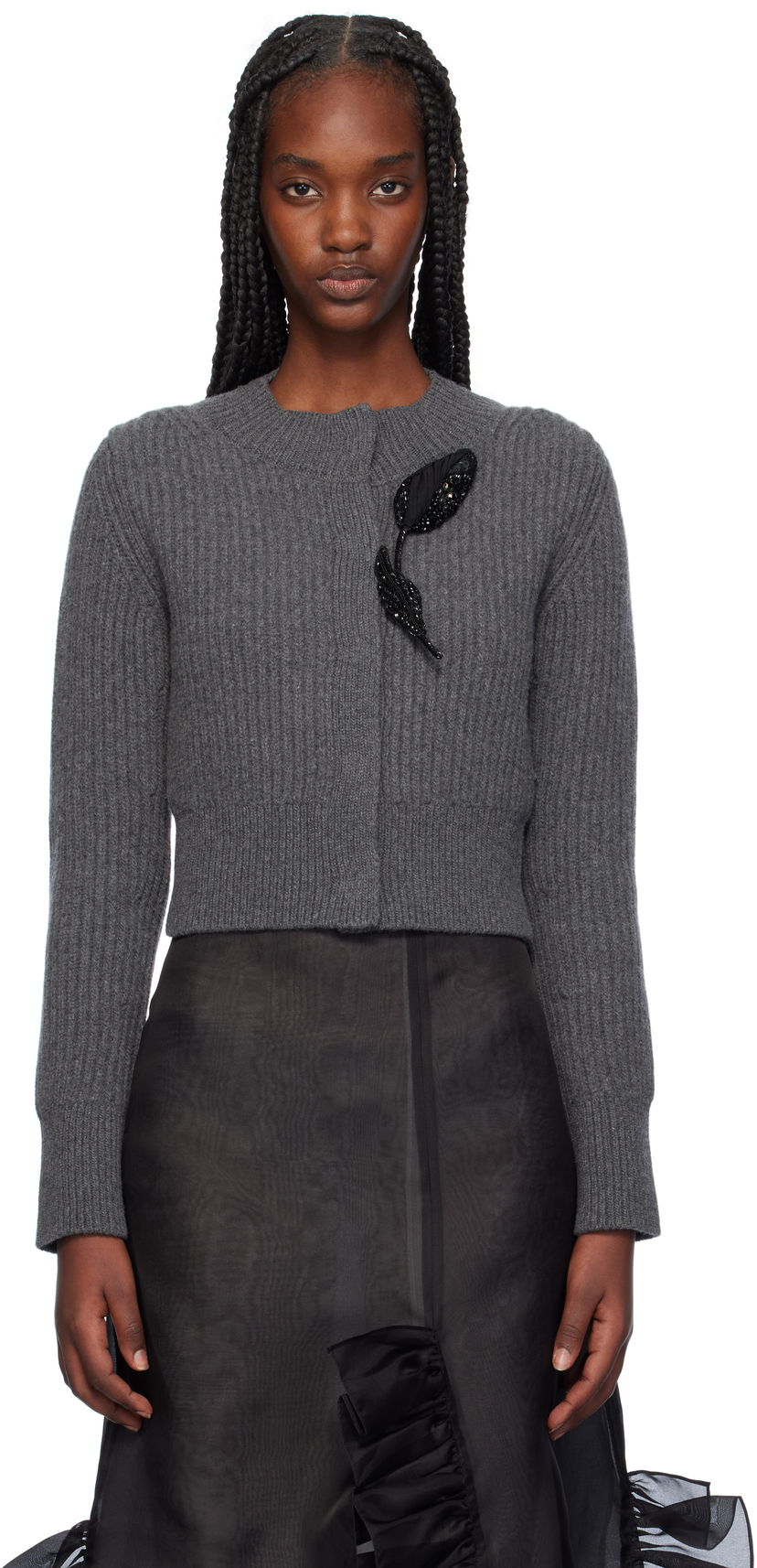 Villapaita Erdem Cropped Embroidered Cardigan Harmaa | AW24_W1KT2_GRCAK