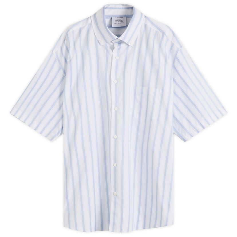 Paita VETEMENTS VETEMENTS Pinstripe Short Sleeve Shirt, Size Large Sininen | UA66SH420L