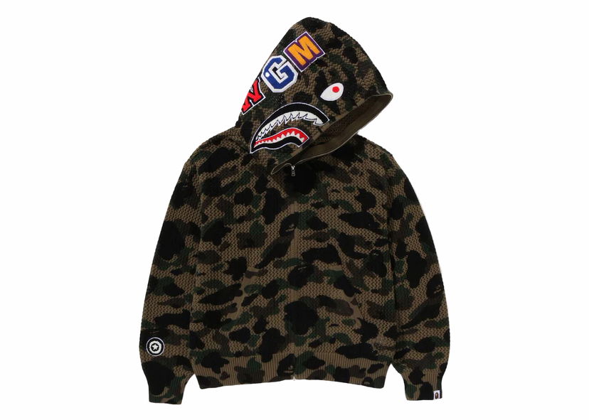 Huppari BAPE BAPE 1st Camo Crochet Shark Full Zip Hoodie Green Vihreä | 1K30-115-307