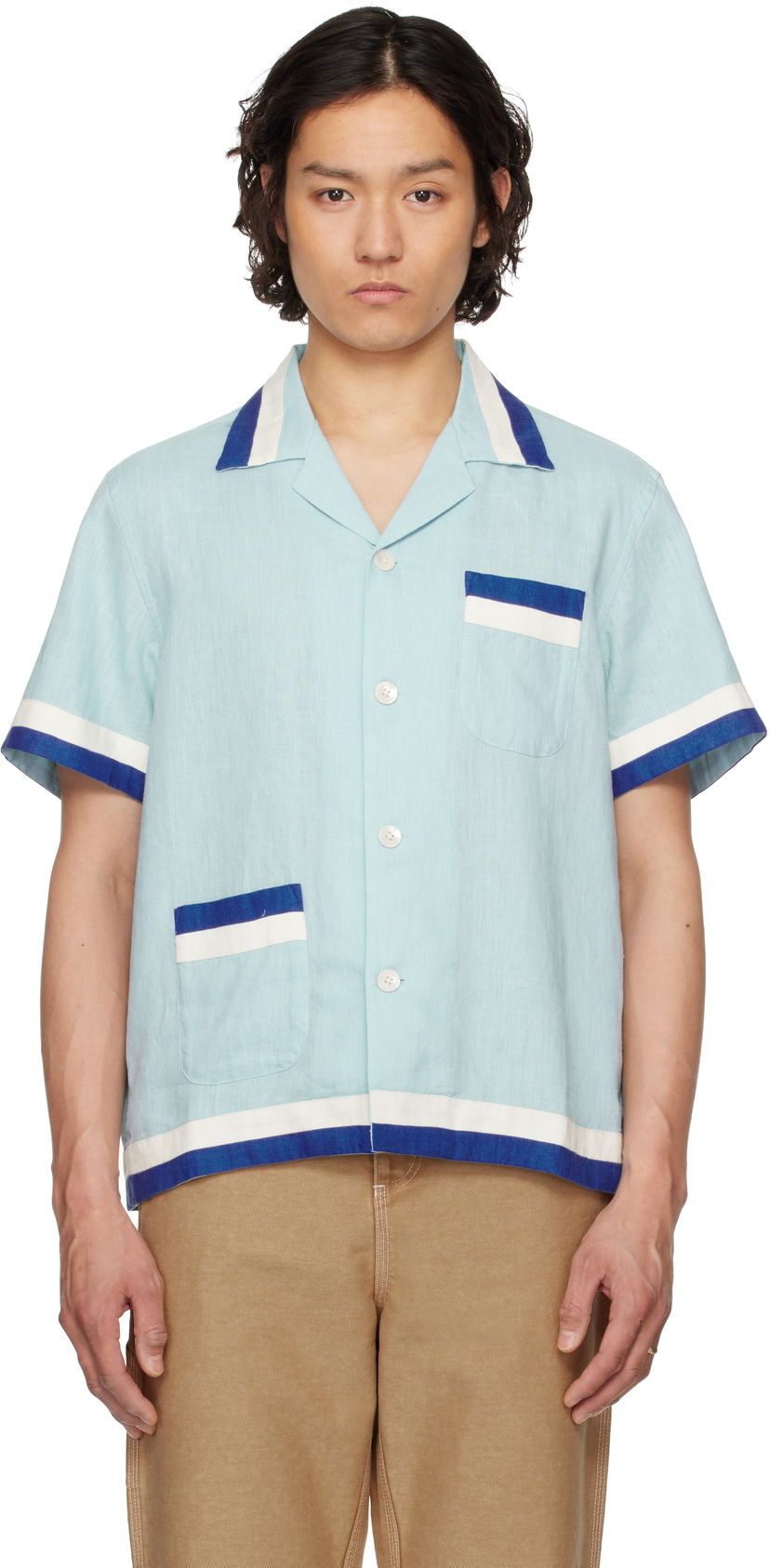 Paita Bode Bode Seedling Stripe Linen Resort Shirt Sininen | MRS25SH031