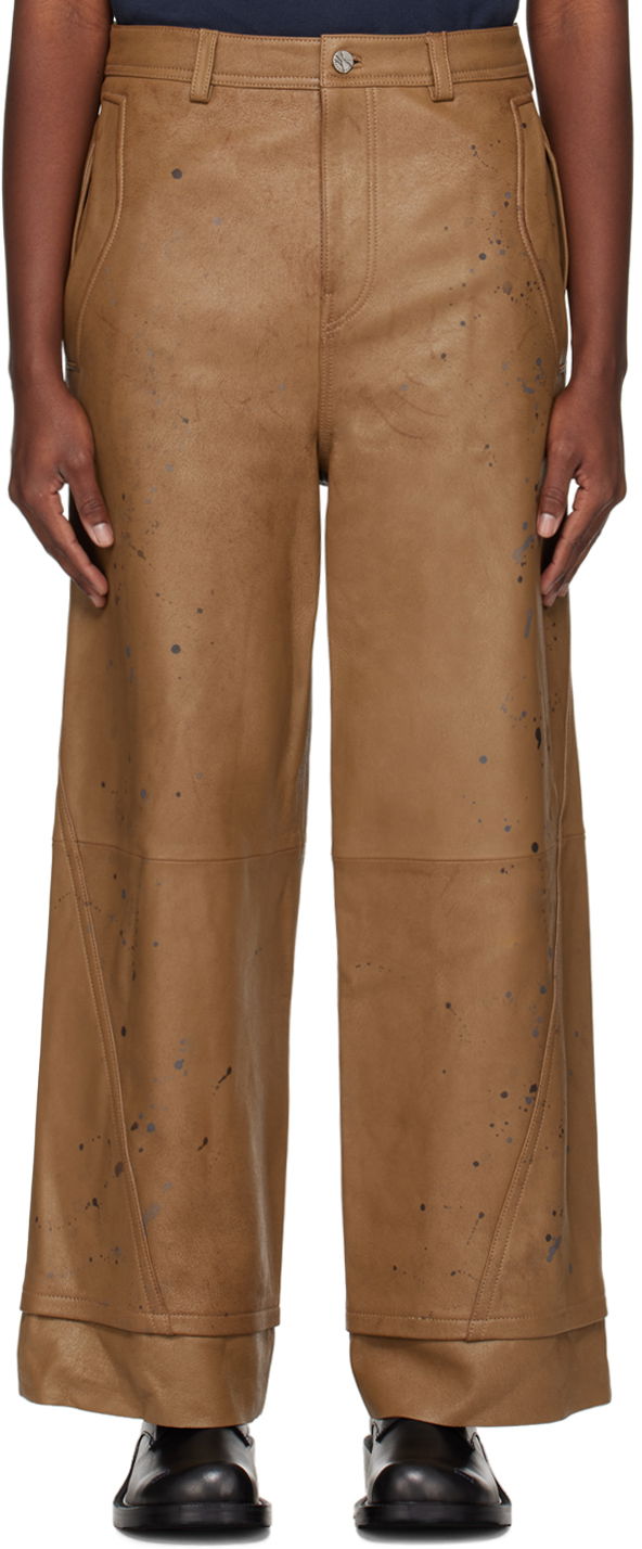 Housut ADER ERROR Paint Splatter Leather Wide-Leg Pants Ruskea | BN01SSBT0103BR