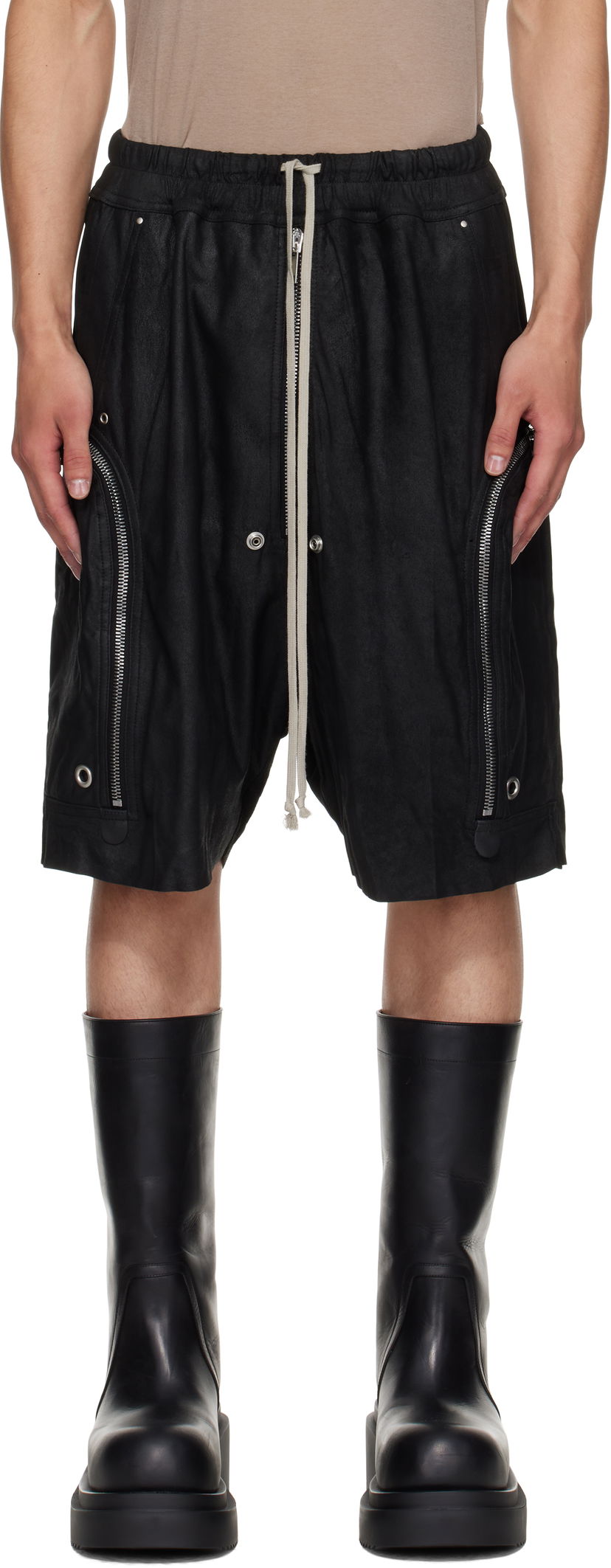 Shortsit Rick Owens Rick Owens Bauhaus Bela Leather Shorts Musta | RU02E1392 LBA