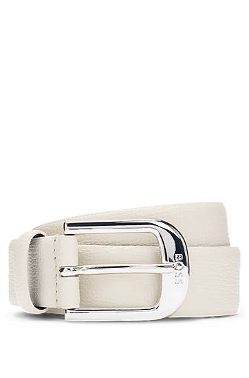 Vyöt BOSS BOSS Grained-Leather Belt with Logo Buckle Valkoinen | 50480651