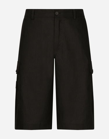 Shortsit Dolce & Gabbana Linen Cargo Shorts Musta | GV5TATGI437N0000, 0