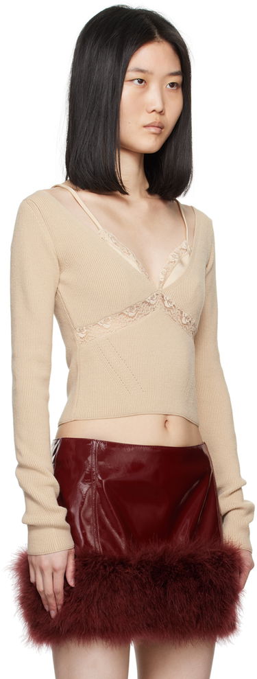 Crop top Blumarine Lace Trimmed Knit Top Beige | A422M460A, 1