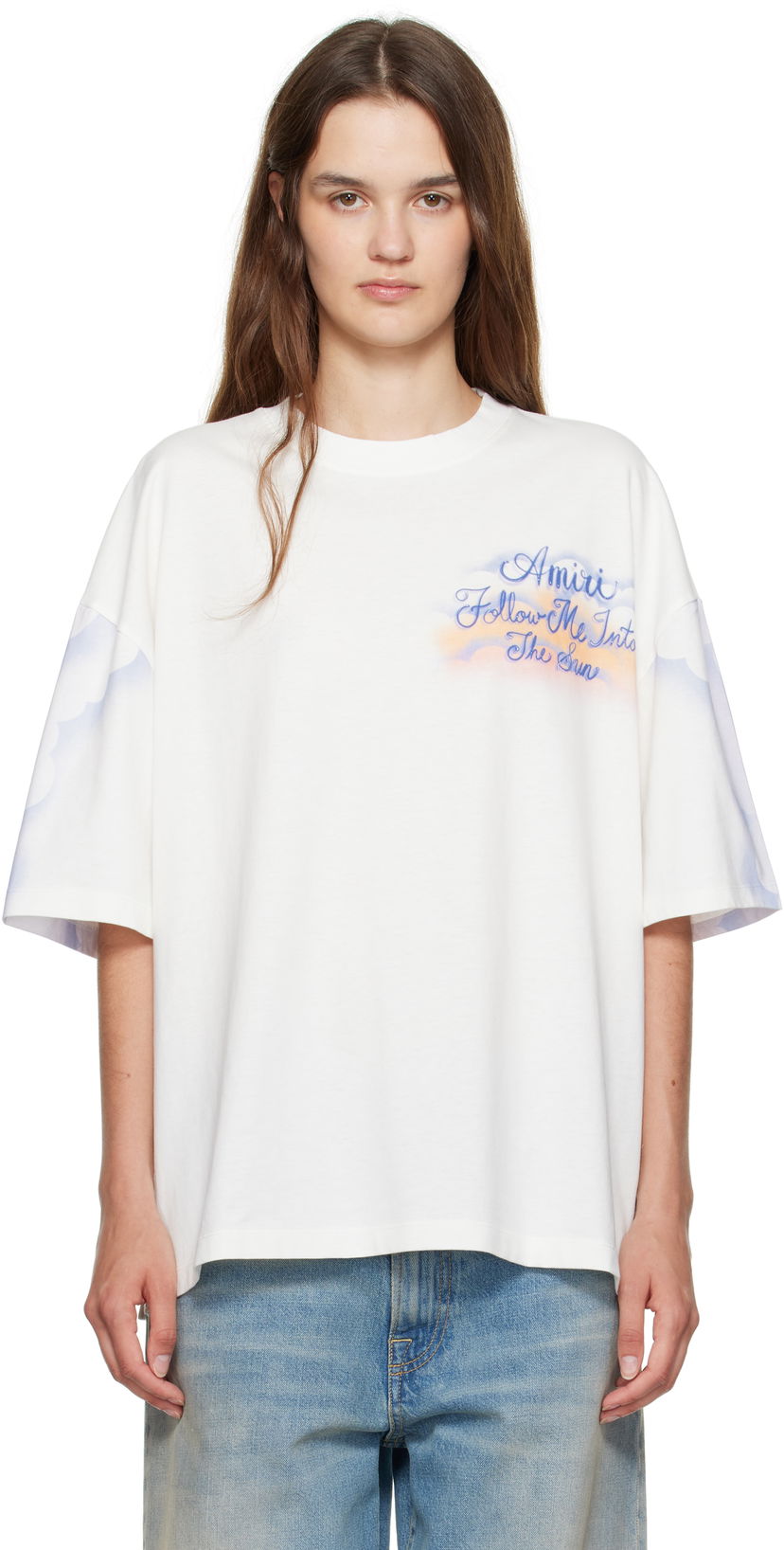 T-paita AMIRI AMIRI 'Follow Me' Oversized T-Shirt Valkoinen | AWJYTE1070