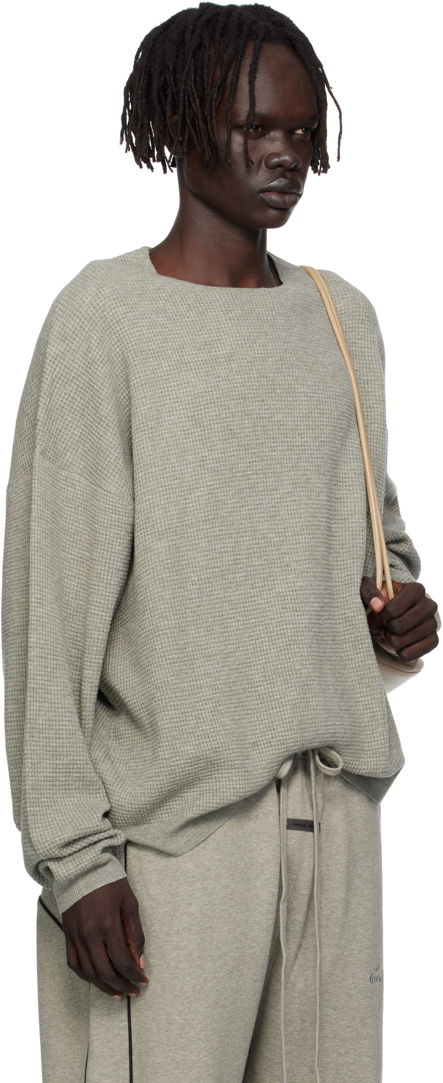 Huppari Fear of God Fear of God ESSENTIALS Waffle Long Sleeve Crewneck Sweatshirt Harmaa | 192SP256165F, 1