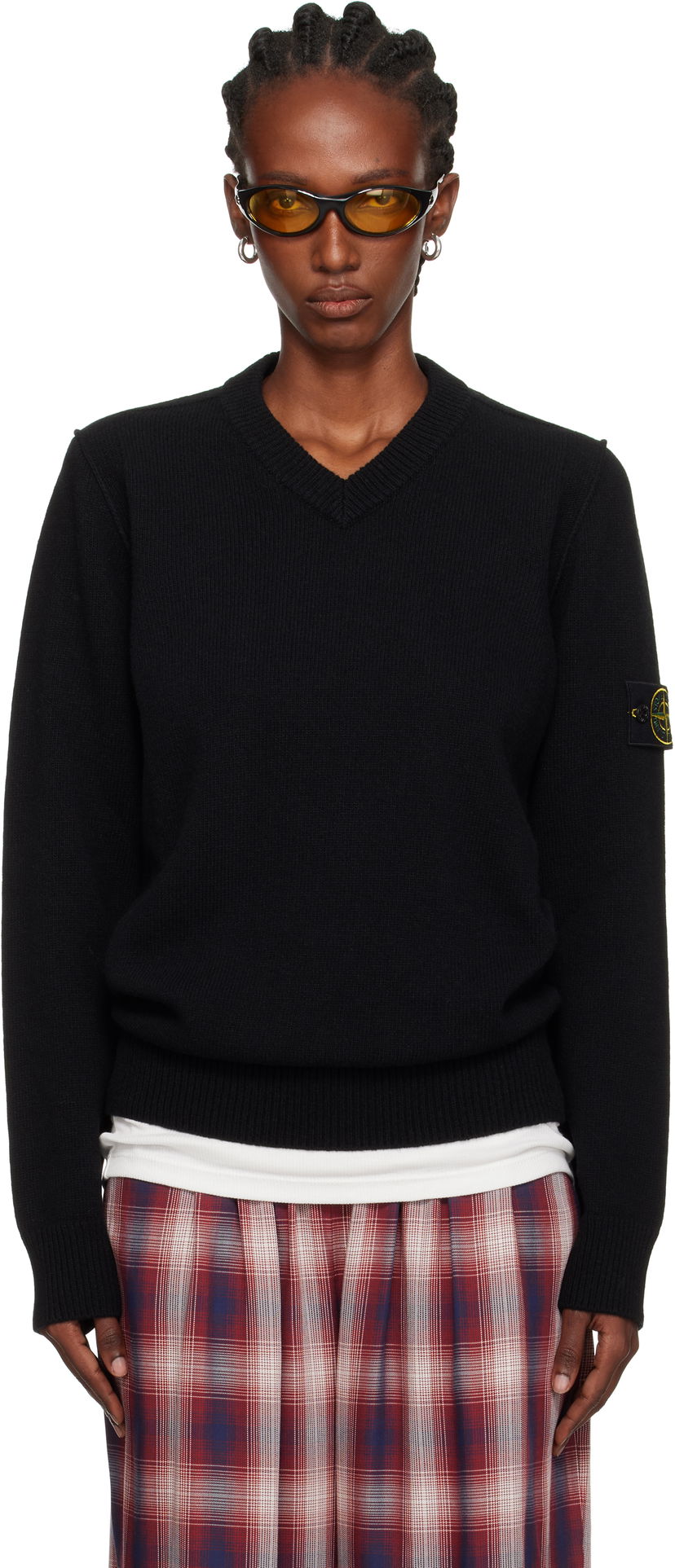Villapaita Stone Island Stone Island Lambswool V-Neck Sweater Musta | K2S15 5100033 S00A3