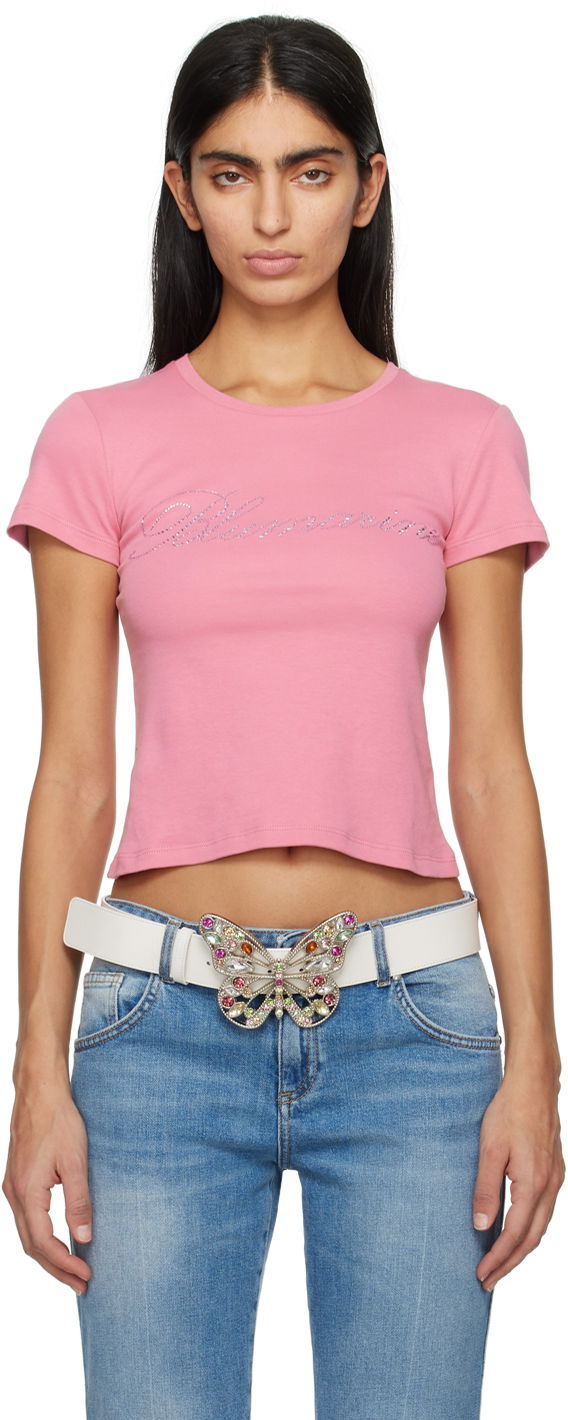 T-paita Blumarine Crystal-Cut Cropped T-Shirt Vaaleanpunainen | P422T054A