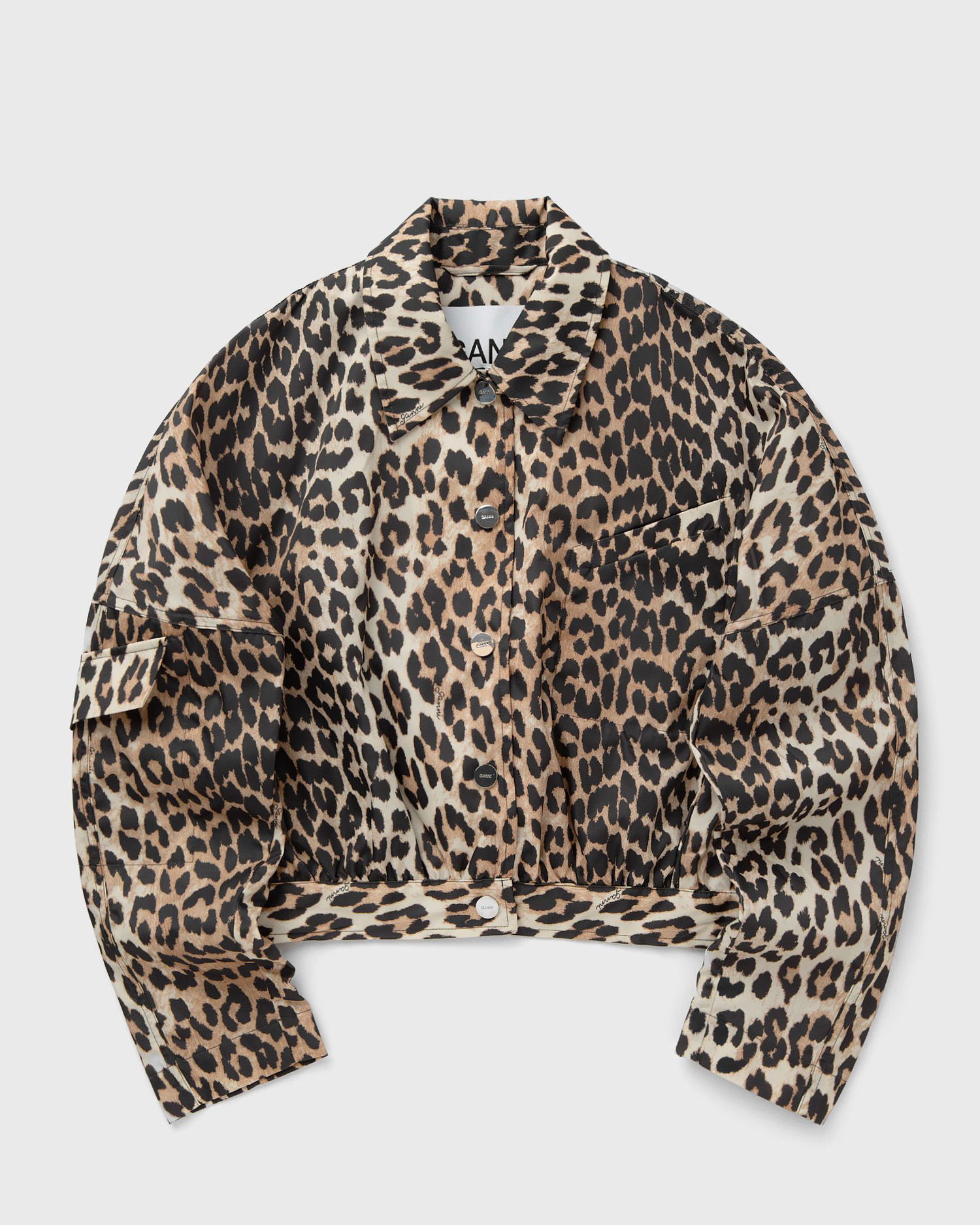 Takki GANNI Ganni Duchesse Nylon Short Leopard Print Jacket Ruskea | W0470-943, 0