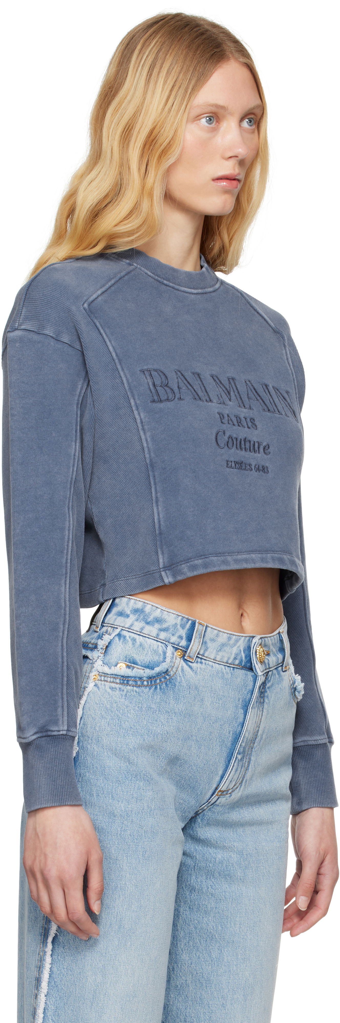 Villapaita Balmain Balmain 'Couture' Cropped Embroidered Sweatshirt Sininen | EF1JO076BC96, 1