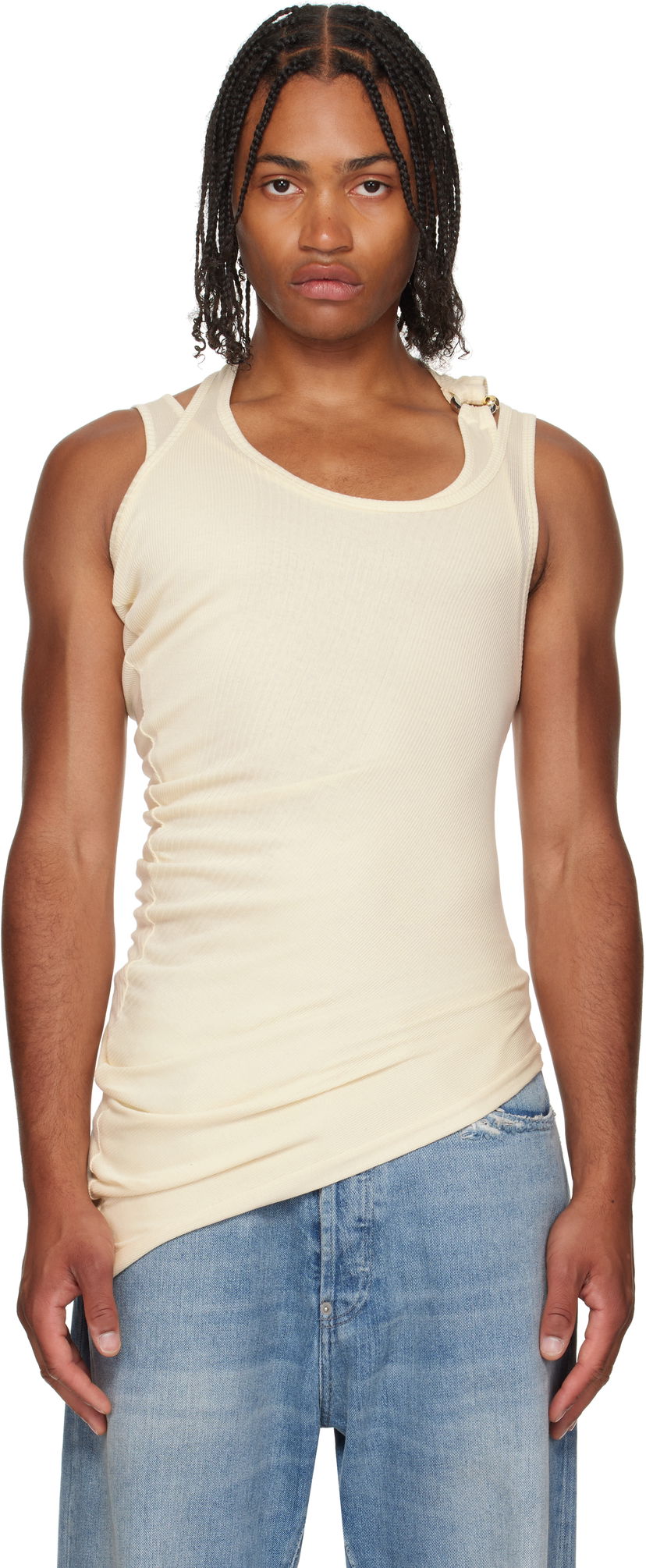 Tankkitoppi Jean Paul Gaultier Jean Paul Gaultier 'Gaultier' Piercing Tank Top Beige | 25/03-W-TO292-J000-03