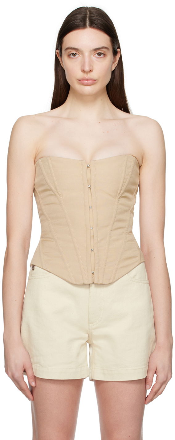 Rintaliivit Stella McCartney Stella McCartney Lace-Up Corset Top Beige | 6T01683DU701