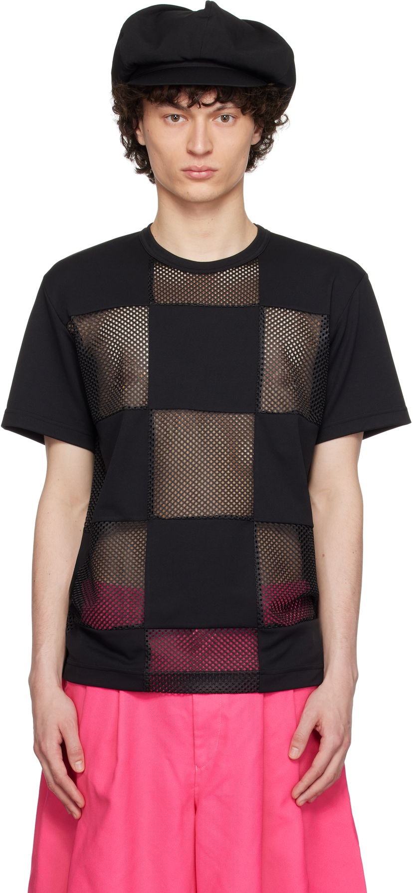 T-paita Comme des Garçons Homme Plus Piqué & Mesh Panel T-Shirt Musta | PO-T006-051
