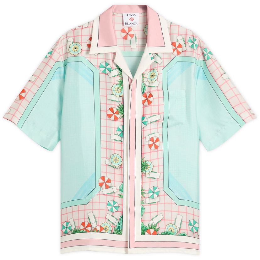 Paita Casablanca Casablanca Cuban Collar Short Sleeve Silk Shirt, Size Large Monivärinen | MPF25-SH-003-08